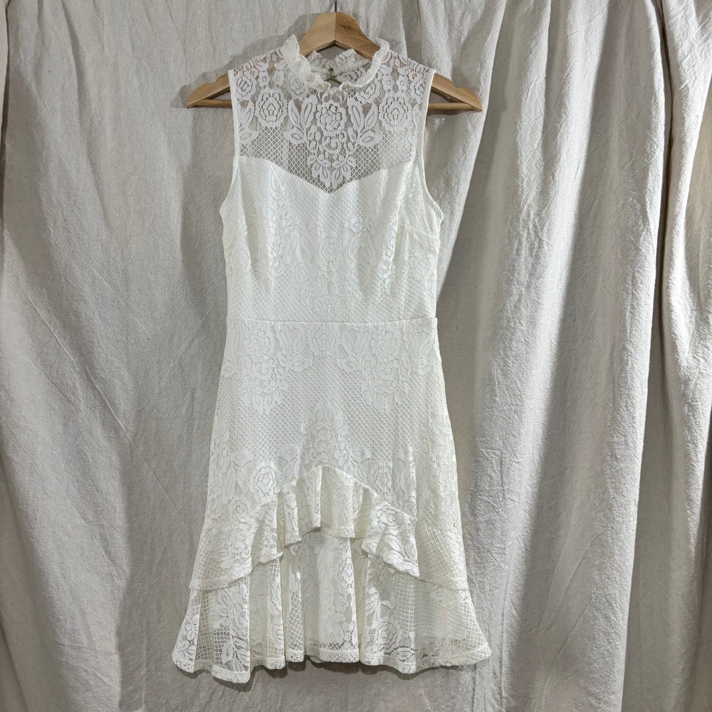City Studio Womens White Floral Lace High Neck Bridal Cocktail Dress Size 1